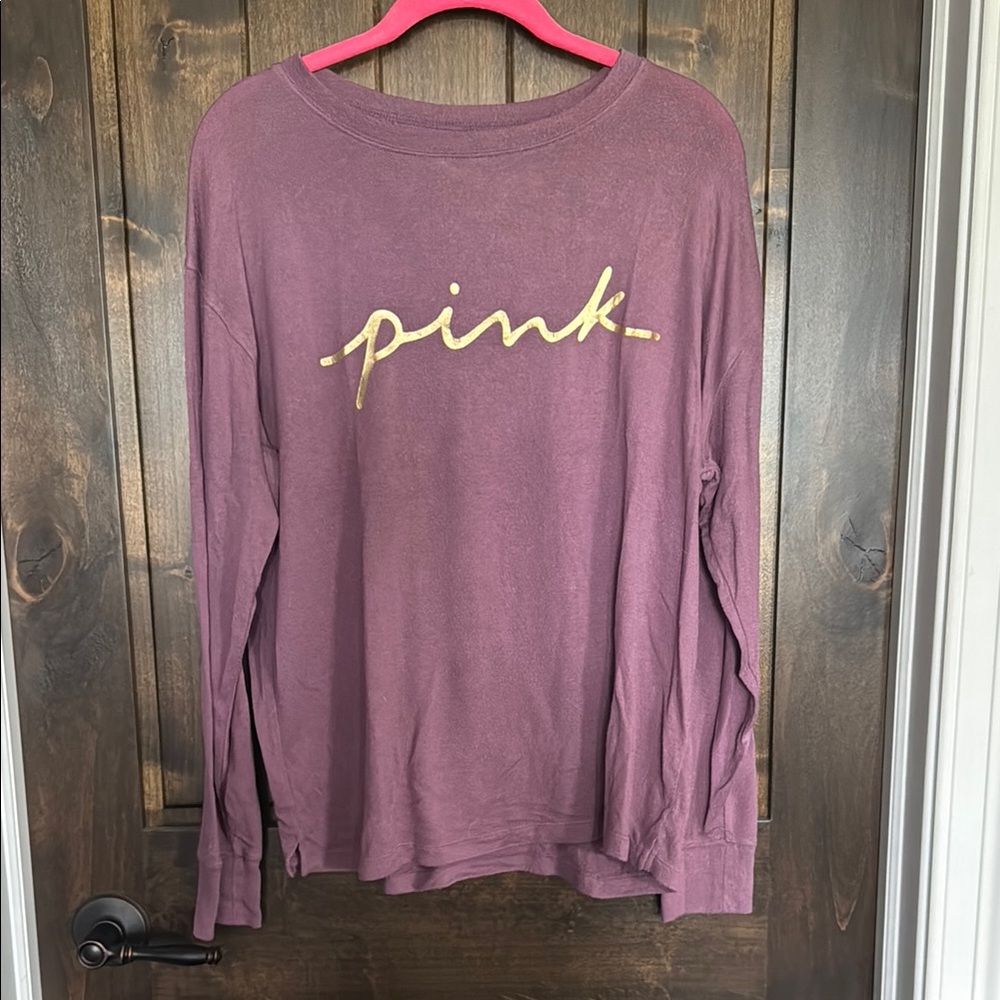 PINK Victoria's Secret Purple Gold Logo Long Sleeve Relaxed shirt size small
